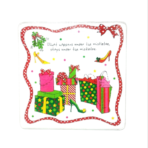 Other - Mistletoe and High Heels Christmas Themed Glass Cutting Board